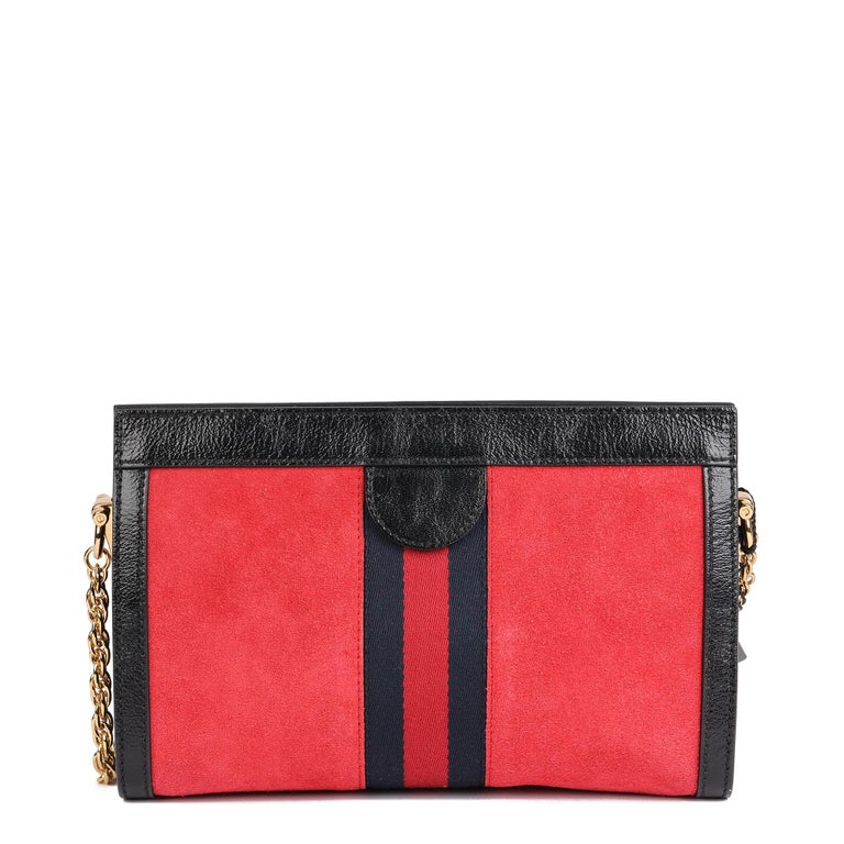 GUCCI Red Suede & Black Patent Leather Orphidia Shoulder Bag For Sale 1