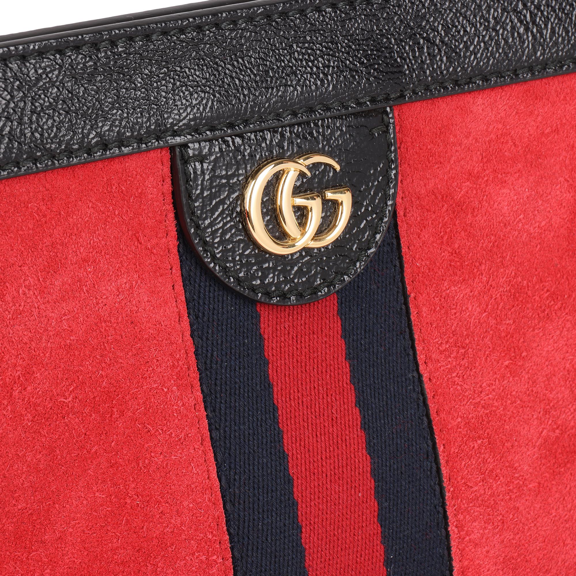 GUCCI Red Suede & Black Patent Leather Orphidia Shoulder Bag 2