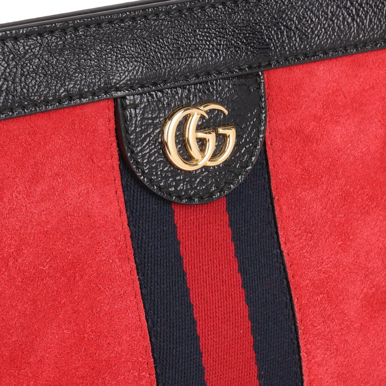 GUCCI Red Suede & Black Patent Leather Orphidia Shoulder Bag For Sale 3