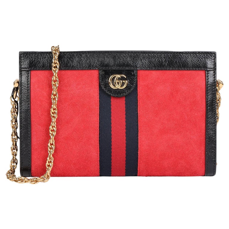 GUCCI Red Suede & Black Patent Leather Orphidia Shoulder Bag For Sale