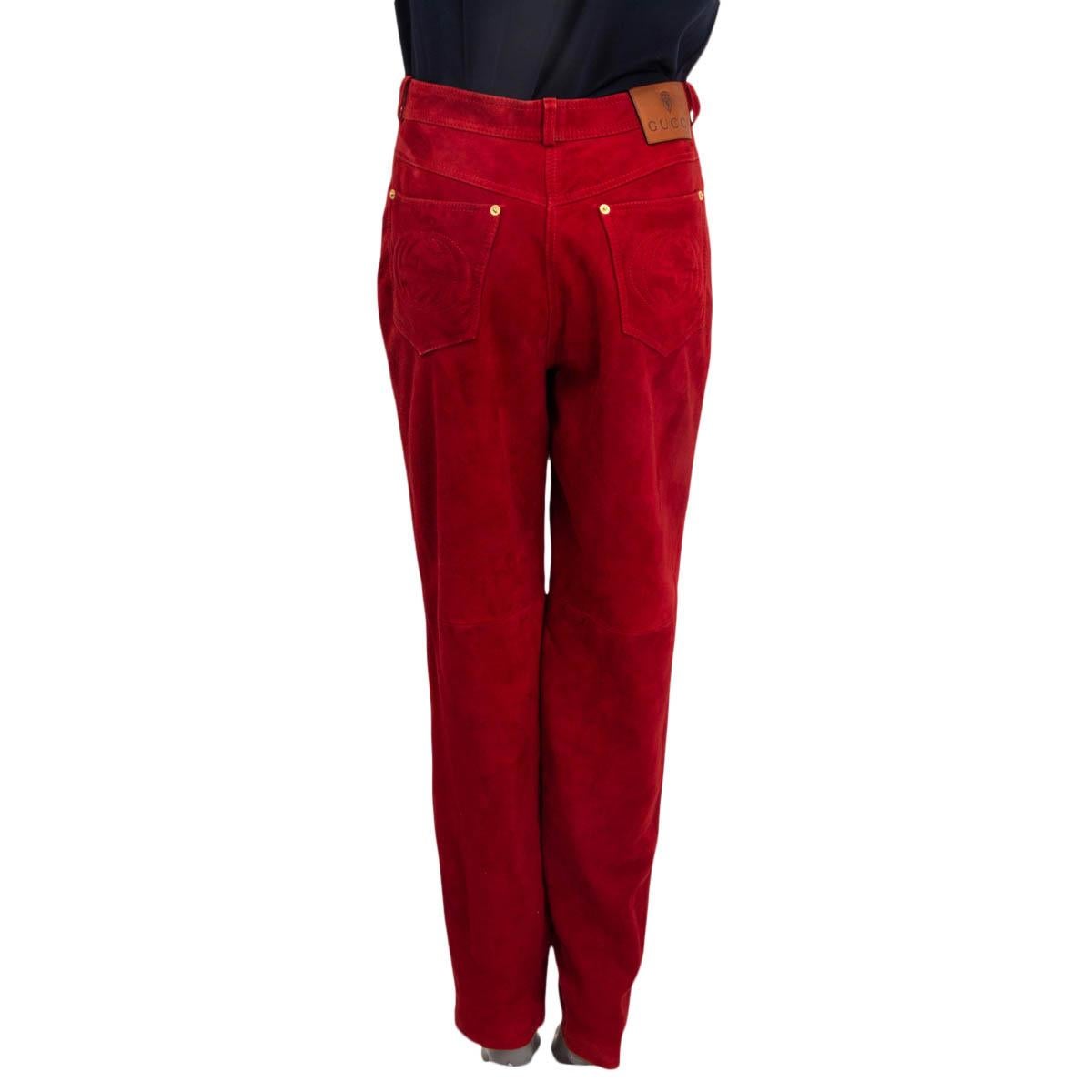 GUCCI HIGH WAISTE-Hose aus rotem Wildleder, 46 cm (HIGH), MIT SMALL FIT MEDIUM im Zustand „Hervorragend“ in Zürich, CH
