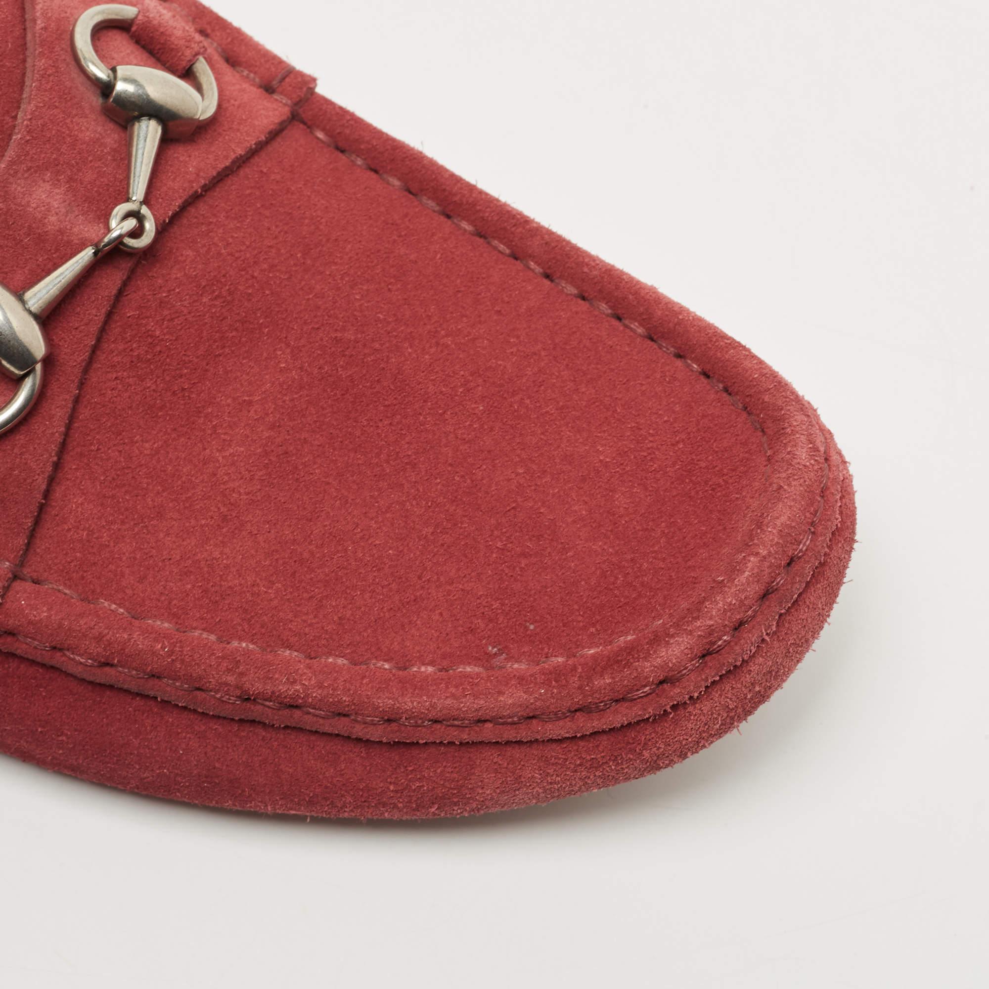 Gucci Red Suede Horsebit Slip On Loafers Size 42 For Sale 2
