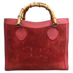 Retro GUCCI Burgundy Suede Leather Bamboo Tote Bag Gucci Diana Tote Bag