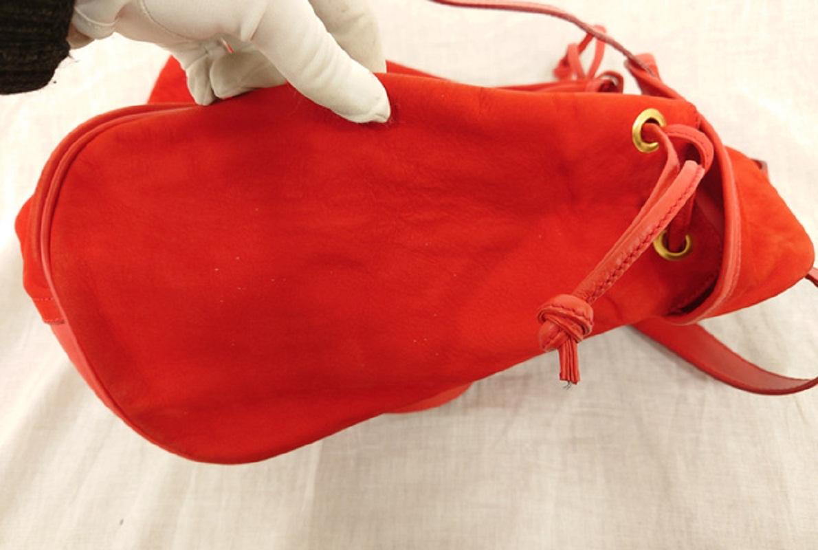 Women's Gucci Red Suede Leather Drawstring Flap Backpack