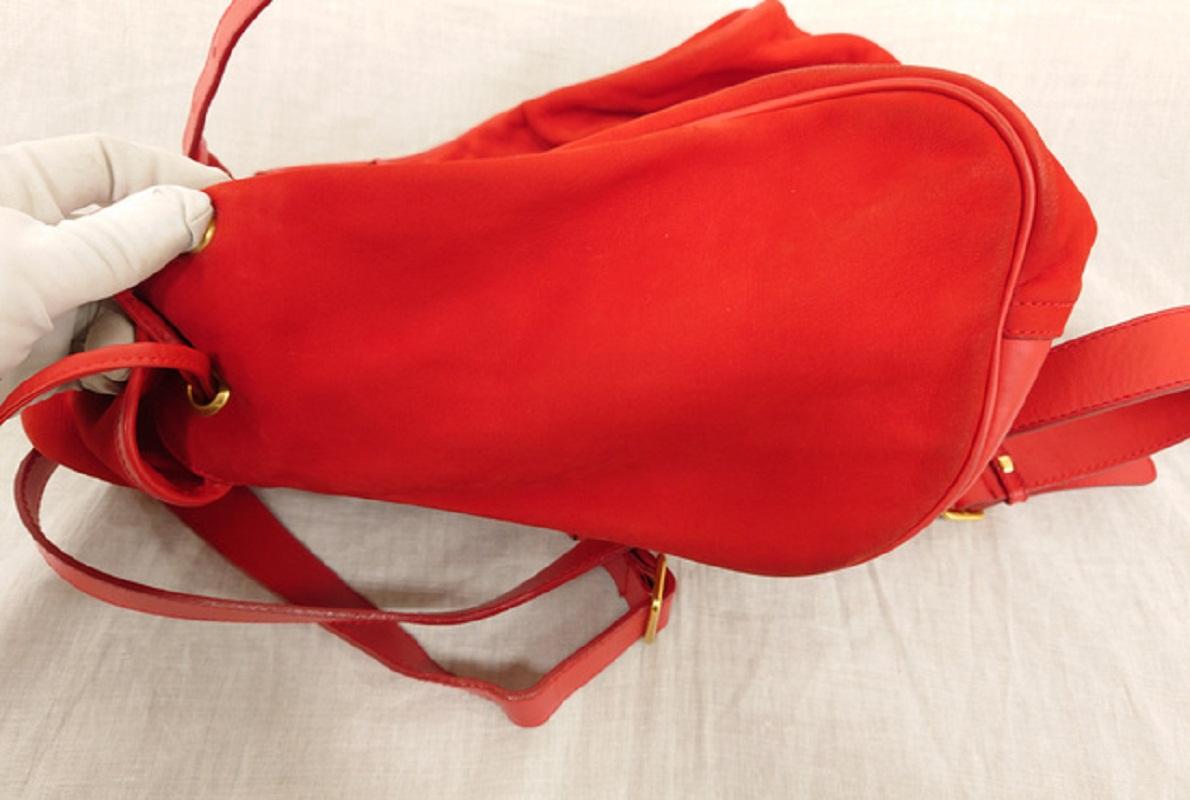 Gucci Red Suede Leather Drawstring Flap Backpack 1