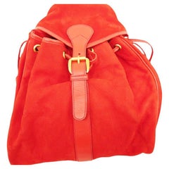 Vintage Gucci Red Suede Leather Drawstring Flap Backpack