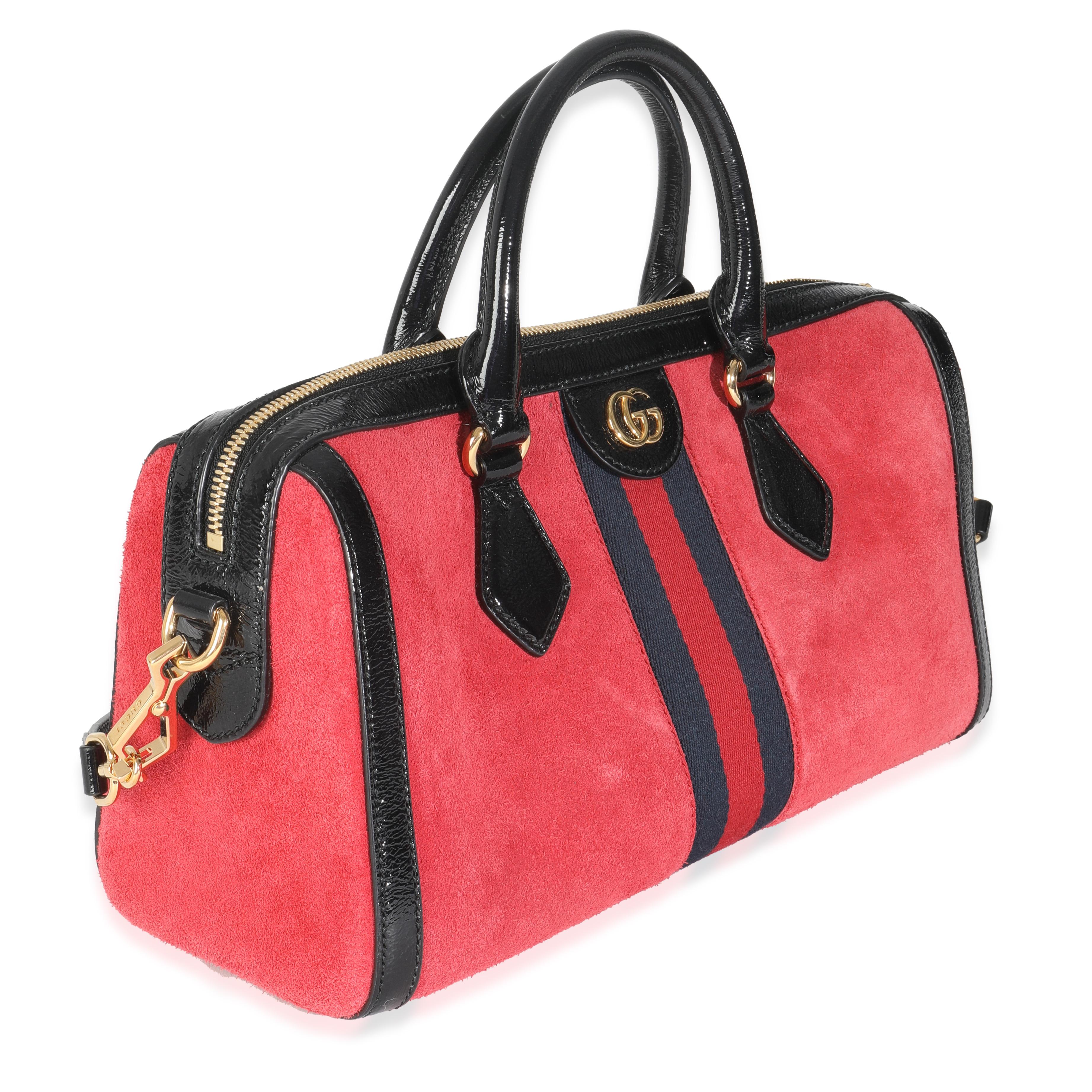 Rouge Sac Ophidia Boston moyen en daim rouge de Gucci en vente