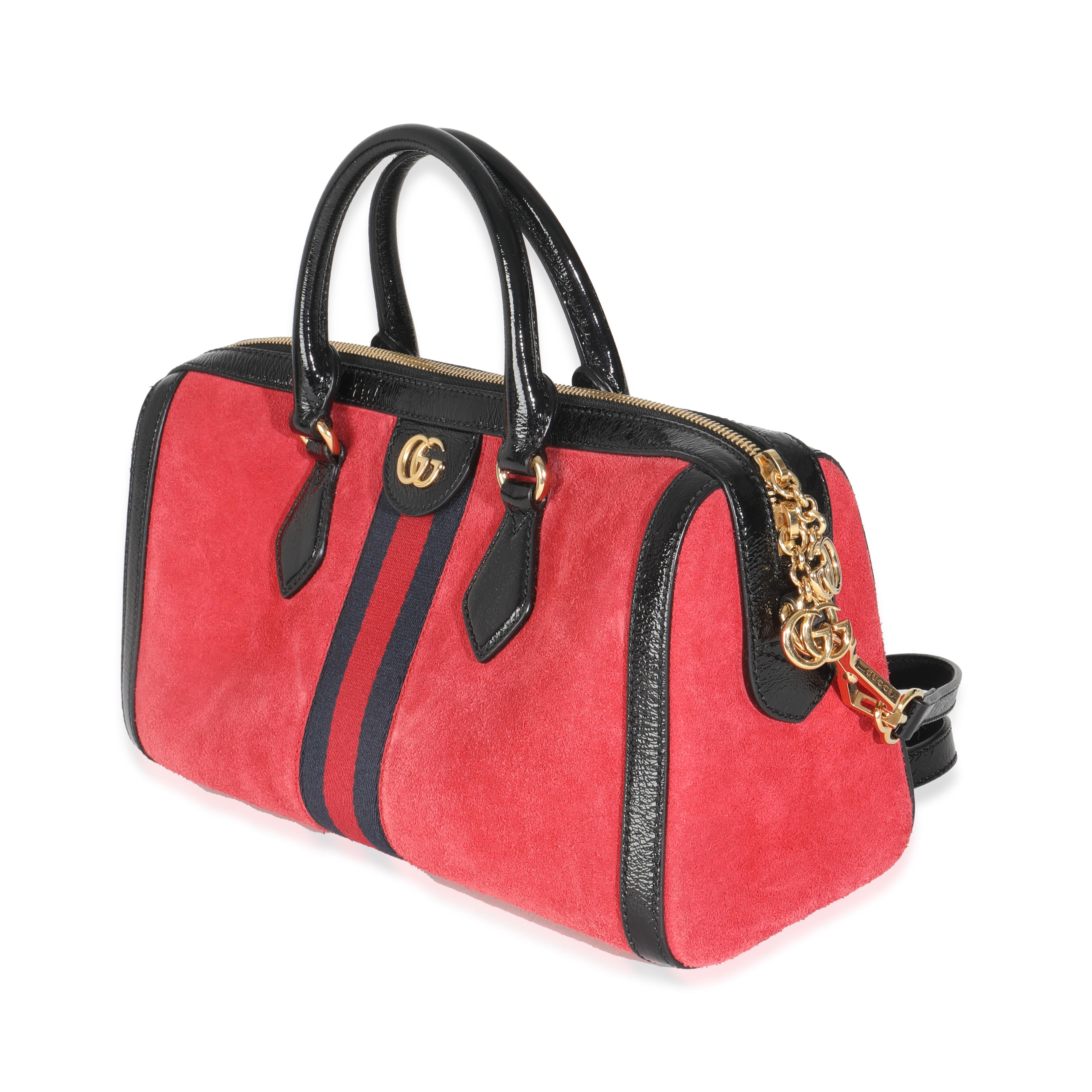 Sac Ophidia Boston moyen en daim rouge de Gucci Excellent état - En vente à New York, NY