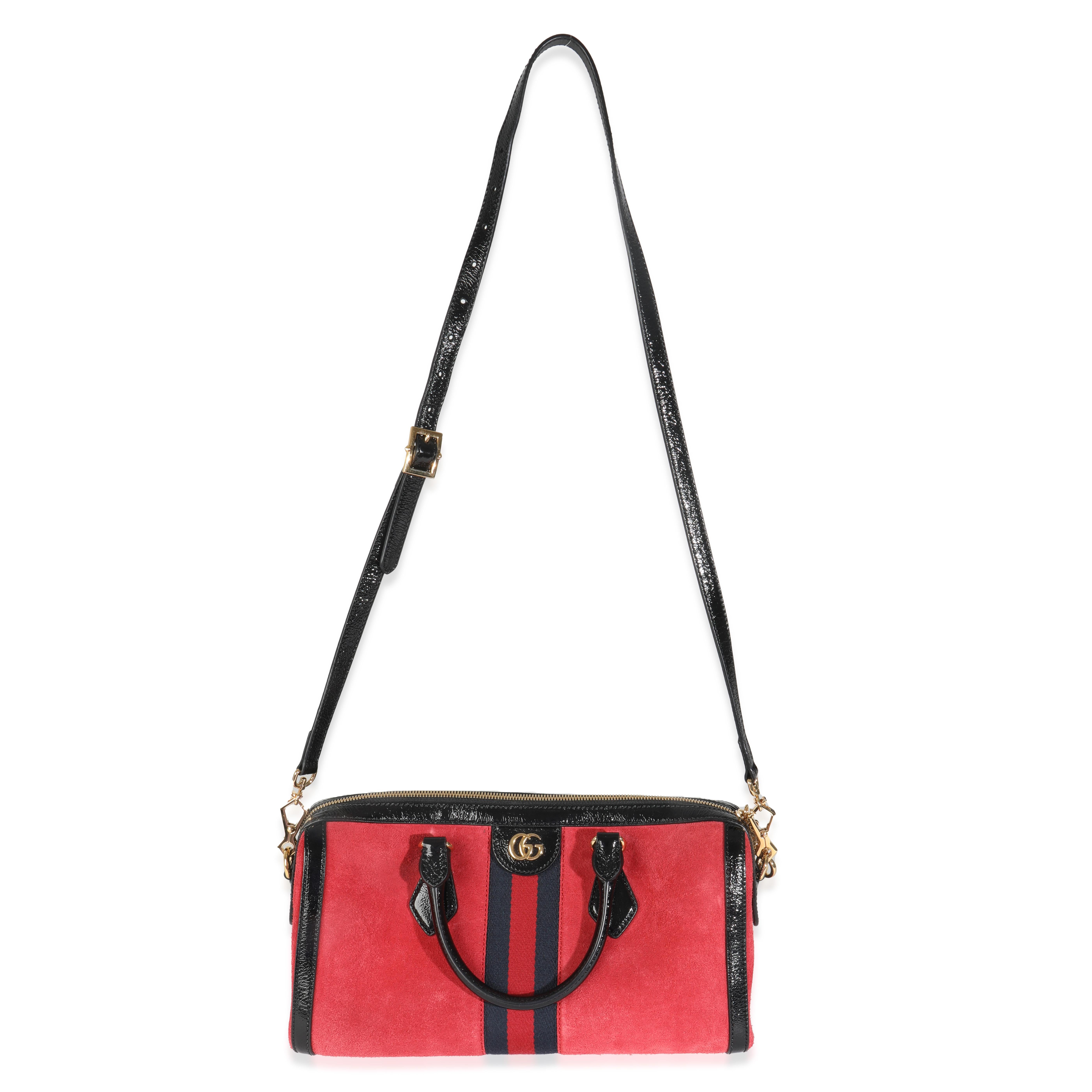 Sac Ophidia Boston moyen en daim rouge de Gucci en vente 1
