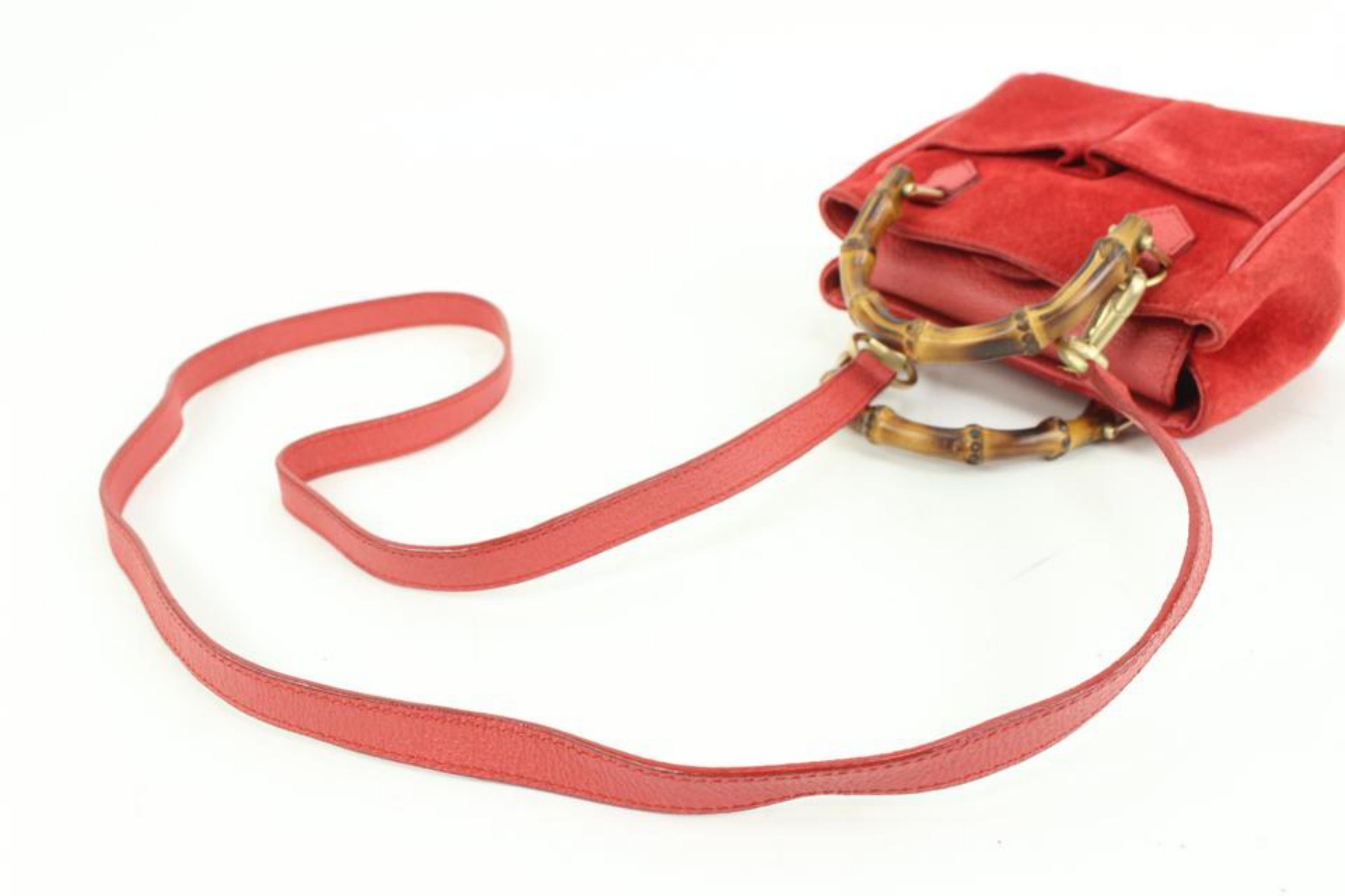 Women's Gucci Red Suede Mini Bamboo Crossbody Bag 8g321s For Sale