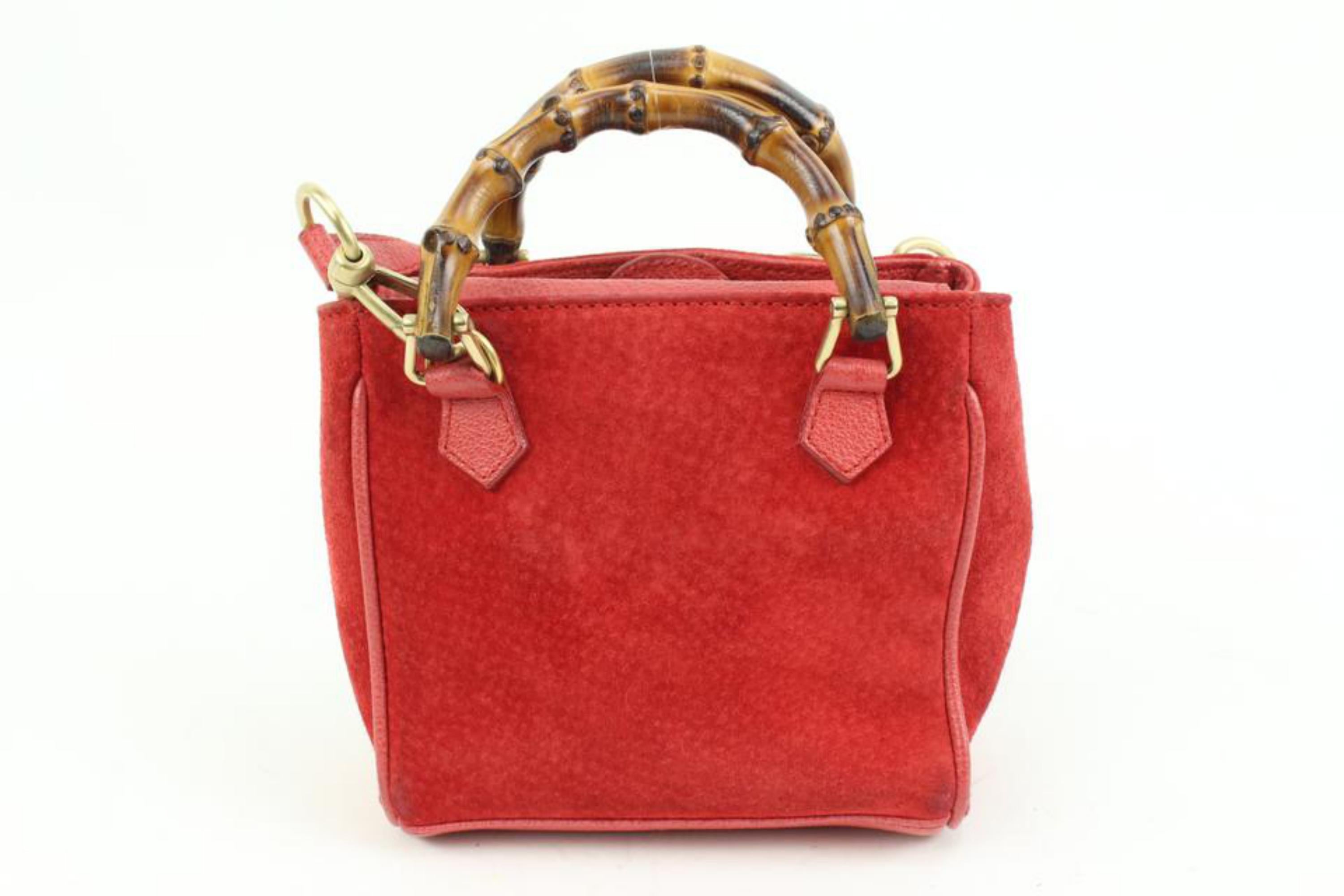 Gucci Red Suede Mini Bamboo Crossbody Bag 8g321s For Sale 4
