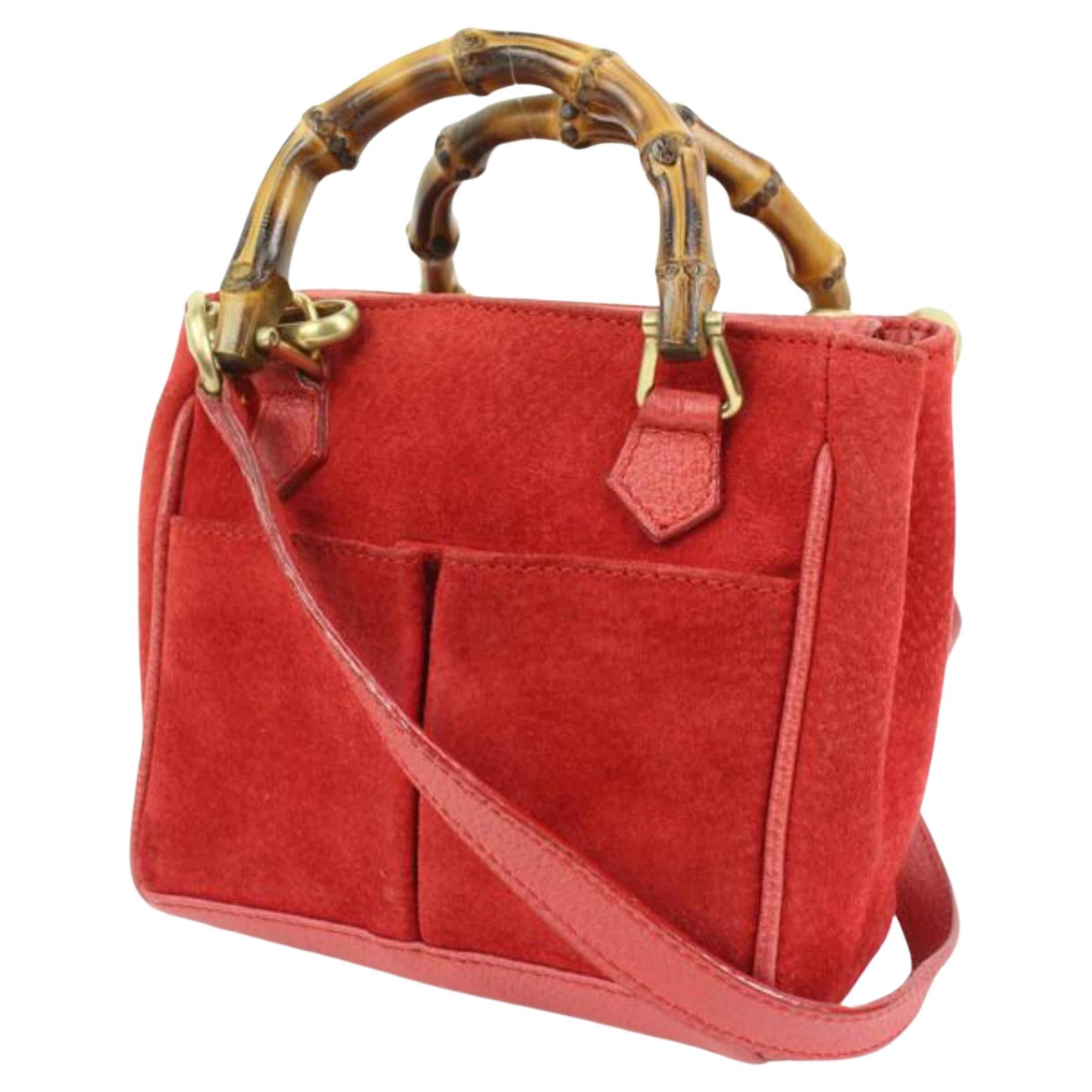 Gucci - Mini sac à bandoulière en daim rouge et bambou 8g321s