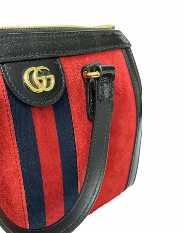 Women's Gucci Ophidia Web Red Suede Top Handle Bag