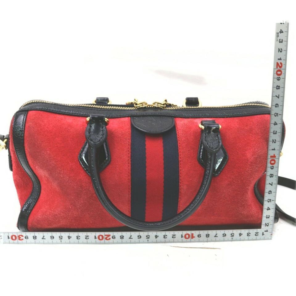 Gucci Red Suede Ophidia Top Handle Boston Duffle Bag with Strap 863134 2