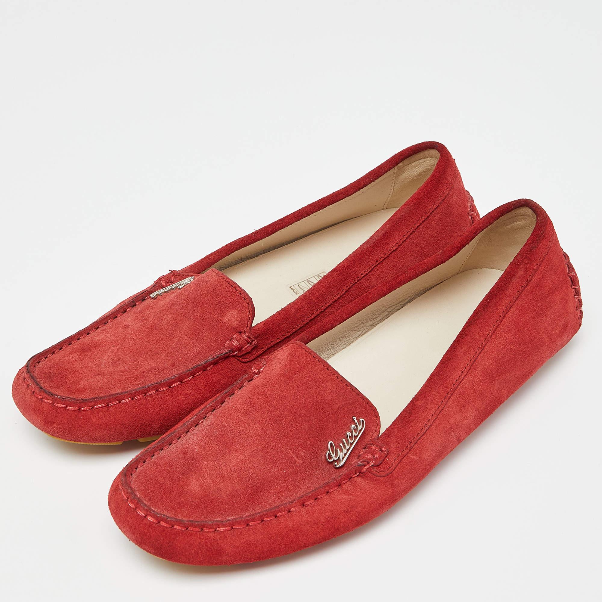 Women's Gucci Red Suede Slip On Loafers Size 36 For Sale