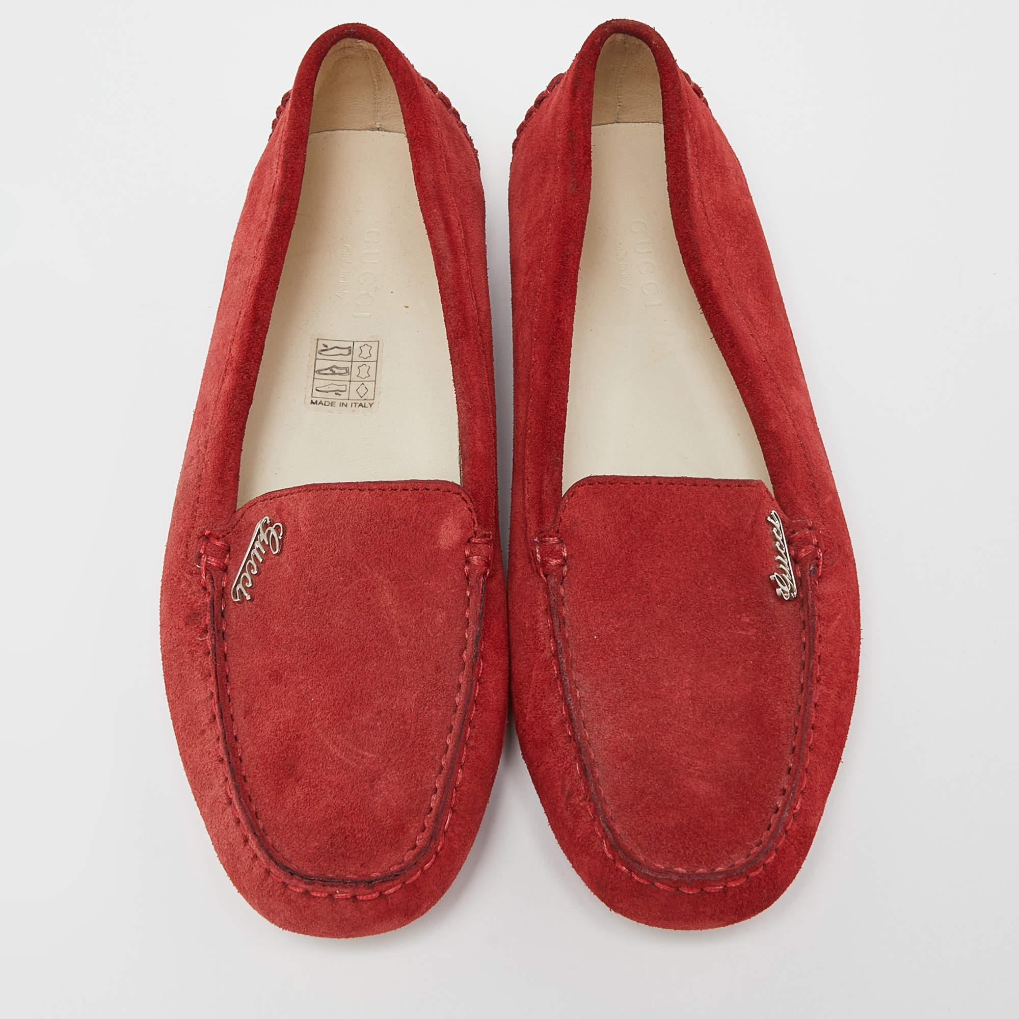 Gucci Red Suede Slip On Loafers Size 36 For Sale 1
