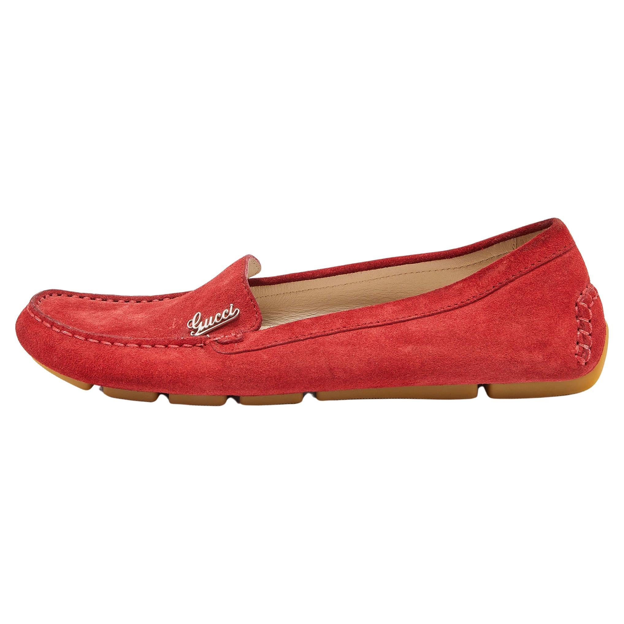 Gucci Red Suede Slip On Loafers Size 36 For Sale