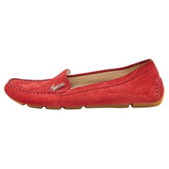Used Gucci Red Suede Slip On Loafers Size 36