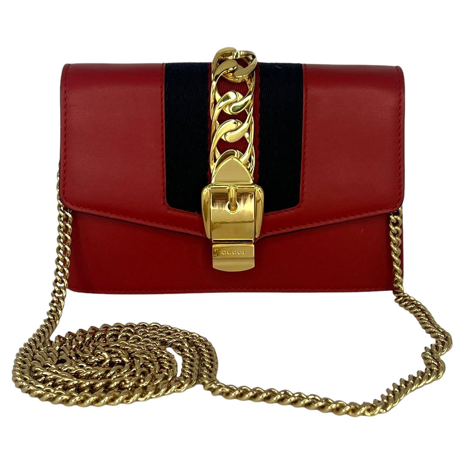 Gucci Red Super Mini Sylvie Chain Bag For Sale