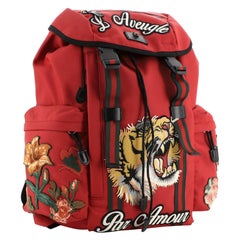 Gucci Red Techpack Embroidered Techno Canvas Backpack