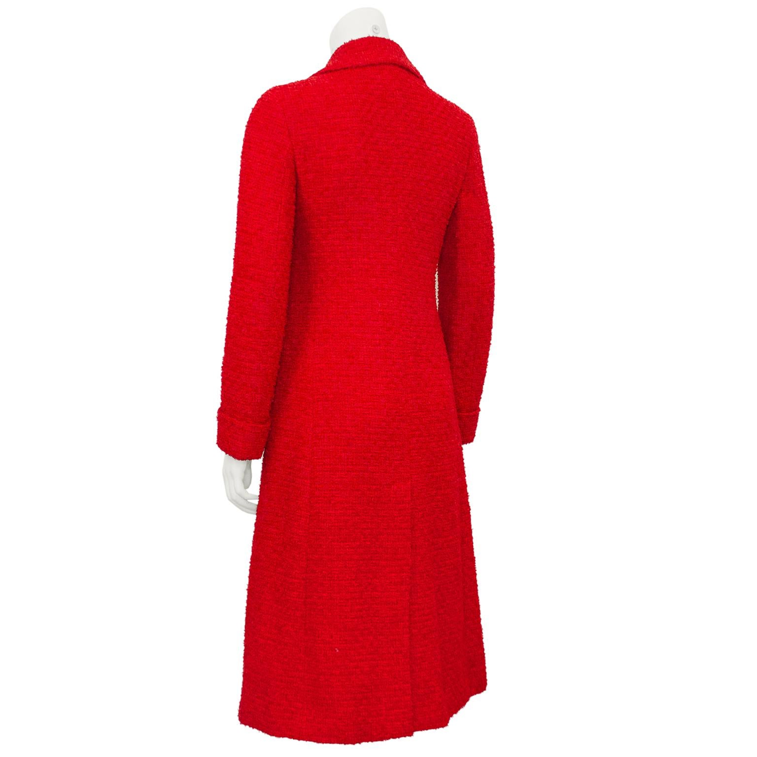 Gucci Red Tweed Long Jacket with Gold Buttons  In Excellent Condition For Sale In Toronto, Ontario