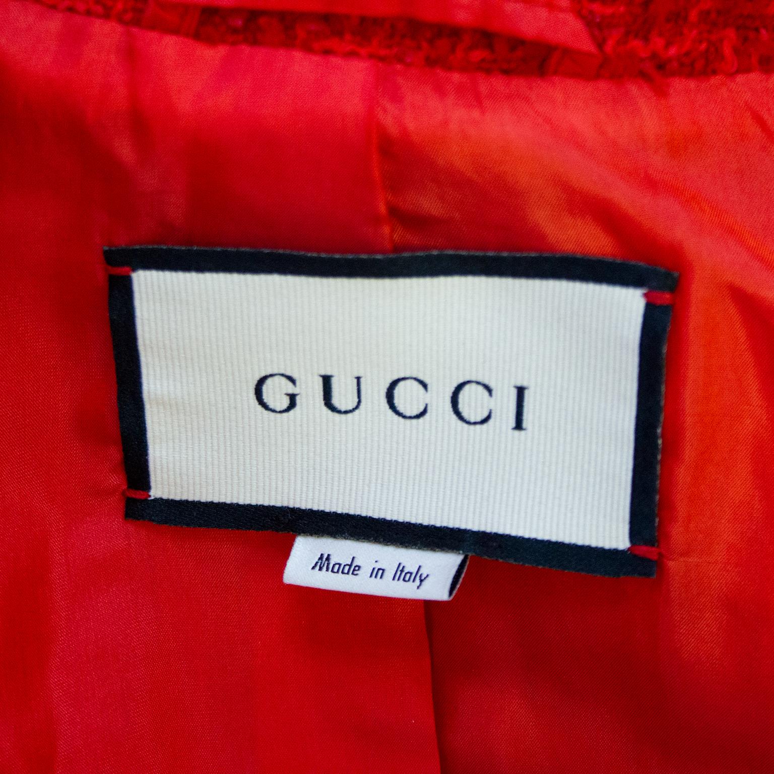 Gucci Red Tweed Long Jacket with Gold Buttons  For Sale 2