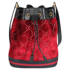 Gucci Red Velvet GG Monogram Bucket Bag
