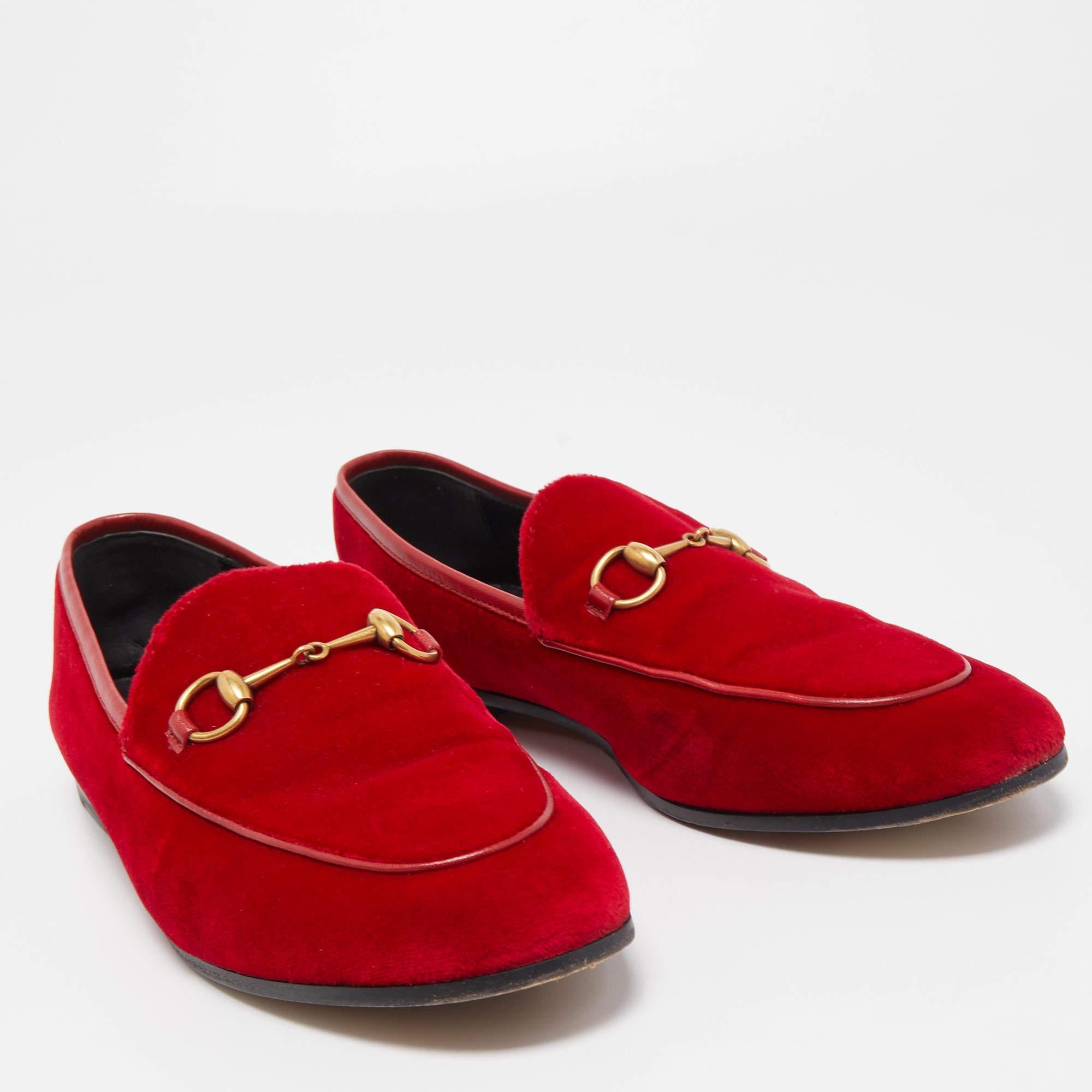 Gucci Red Velvet Jordaan Horsebit Loafers Size 38 1
