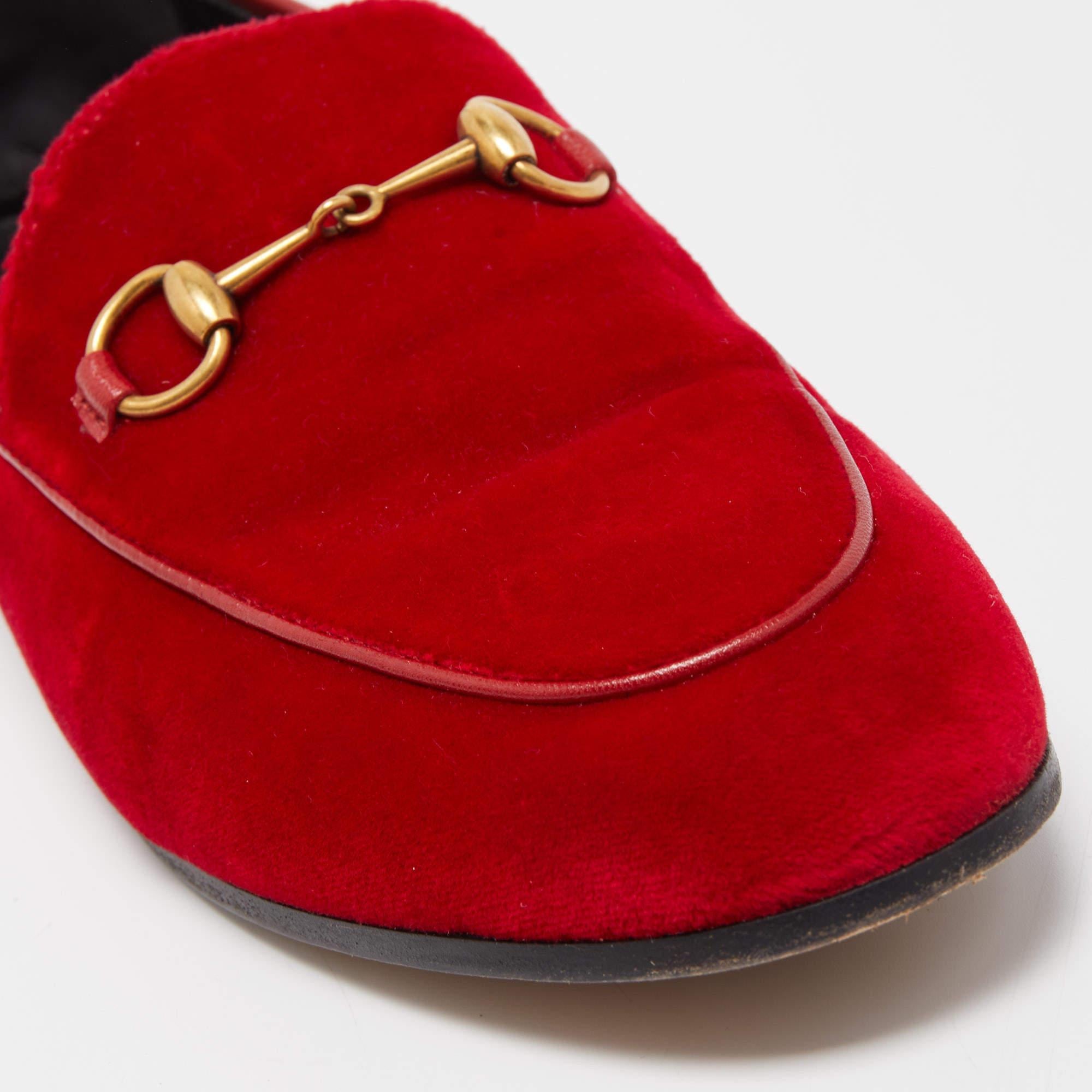 Gucci Red Velvet Jordaan Horsebit Loafers Size 38 2