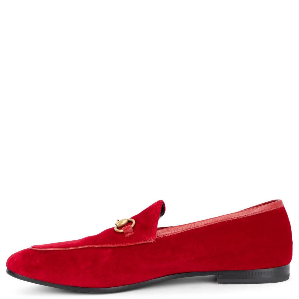 Red GUCCI red velvet JORDANN HORSEBIT Loafers Flats Shoes 38