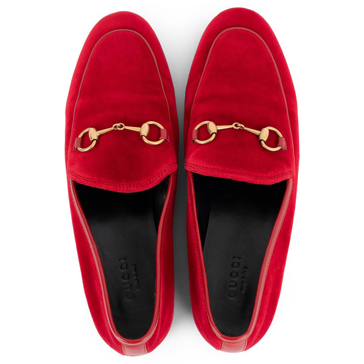 Women's GUCCI red velvet JORDANN HORSEBIT Loafers Flats Shoes 38