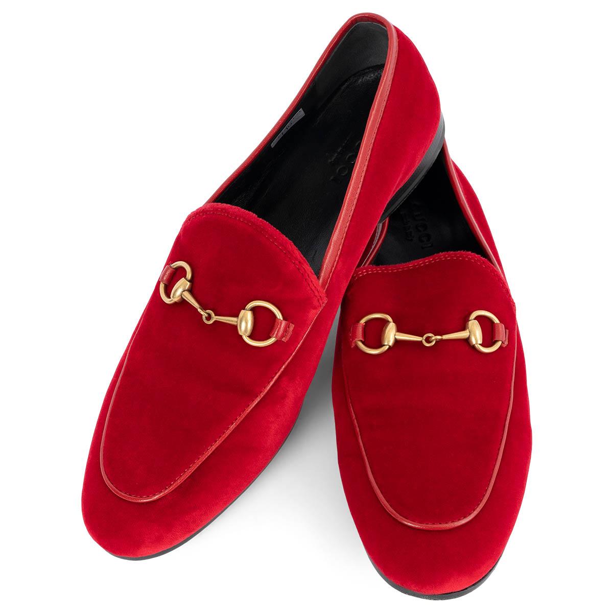 GUCCI red velvet JORDANN HORSEBIT Loafers Flats Shoes 38 1