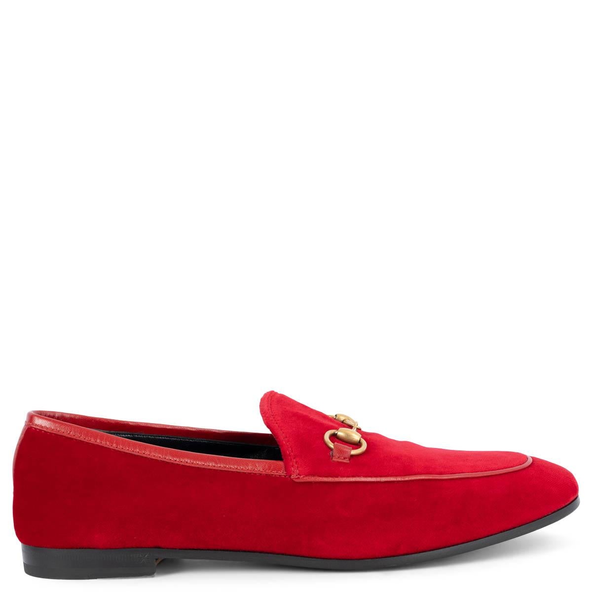 GUCCI red velvet JORDANN HORSEBIT Loafers Flats Shoes 38