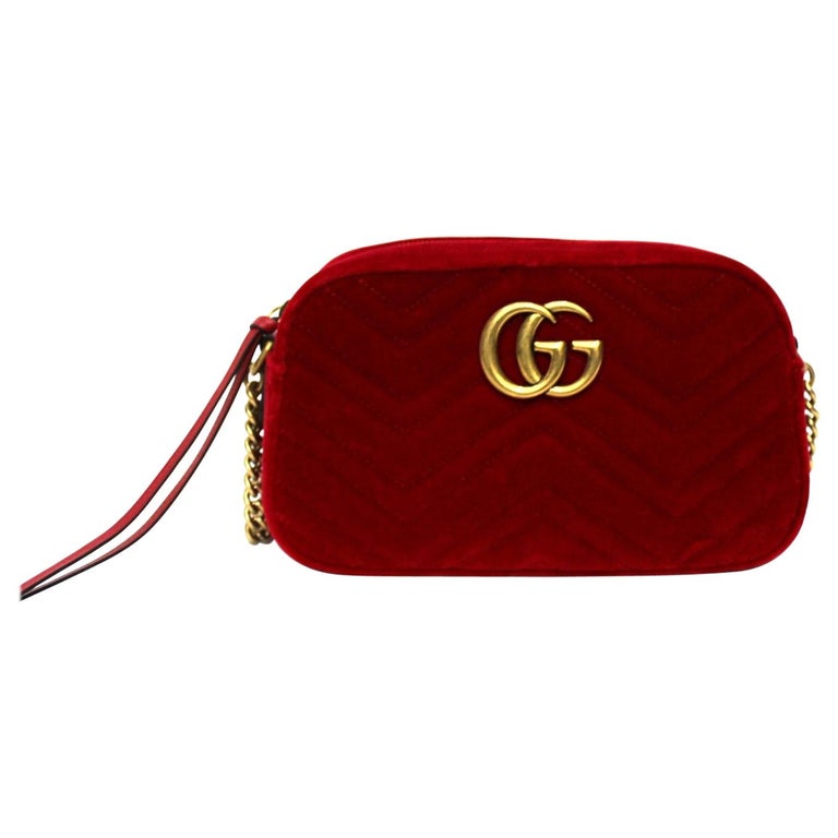 Gucci marmont velvet bag 26cm original leather wine red