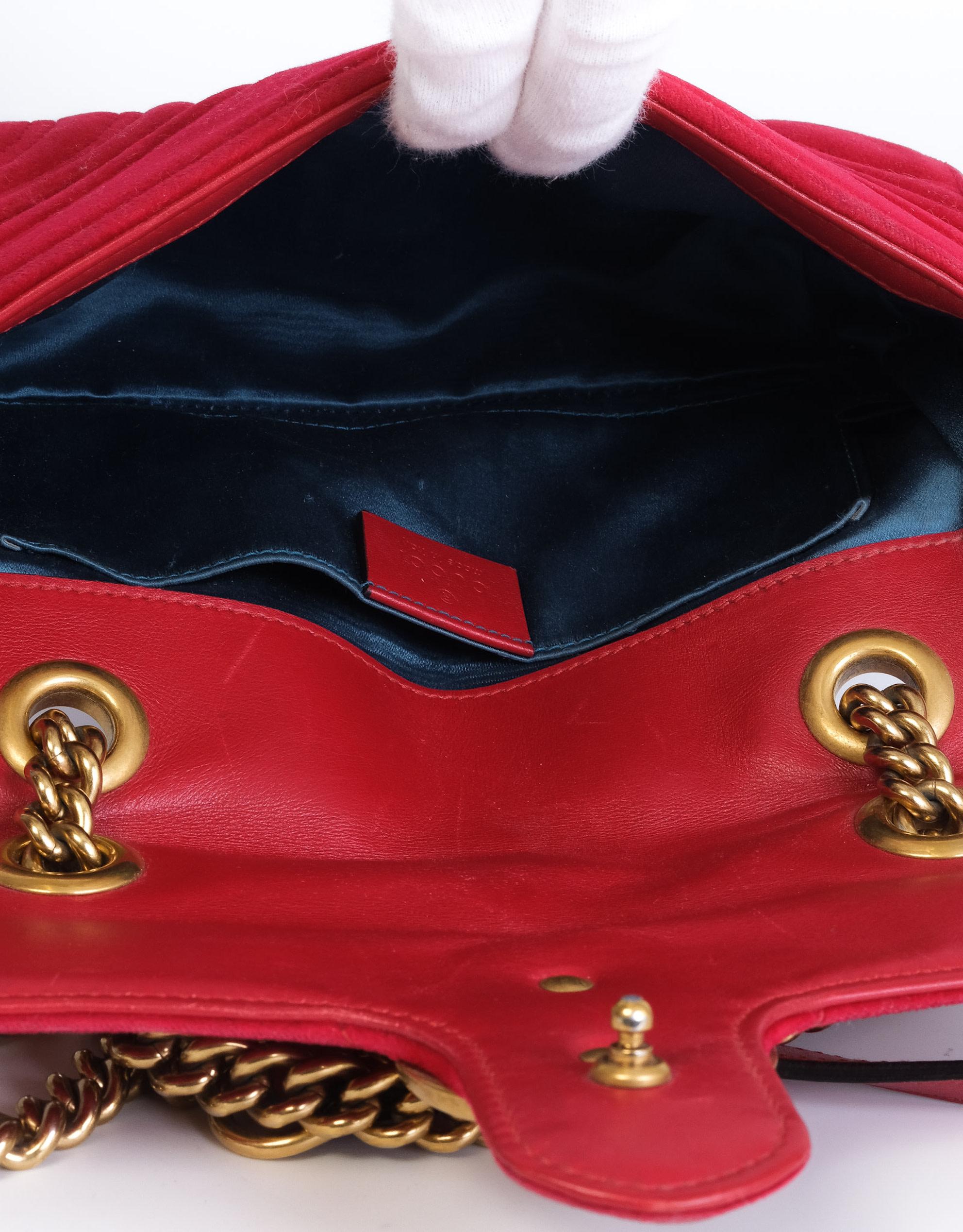  Gucci Red Velvet Mini GG Marmont Shoulder Bag 1