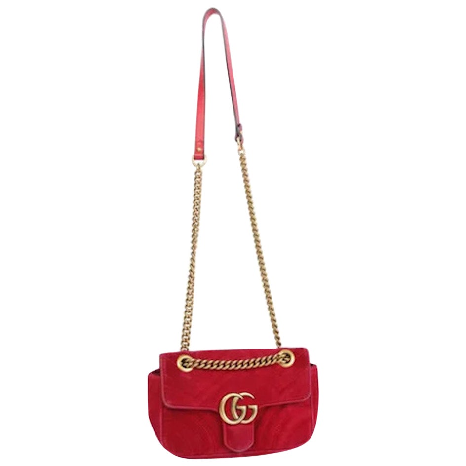 Gucci Red Velvet Mini GG Marmont Shoulder Bag