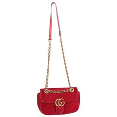 Gucci Red Velvet Mini GG Marmont Shoulder Bag