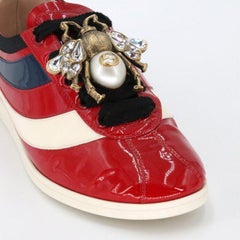 Gucci Red Vernice Crystal Patent Leather Sneakers 35.5 Flats GG-S0929P-0287