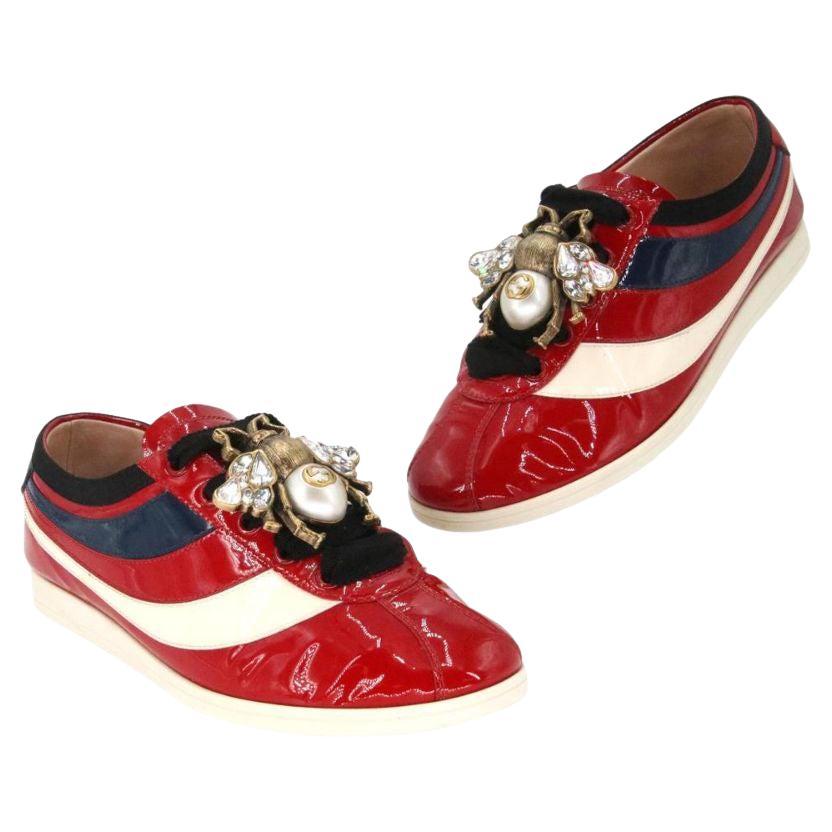 Gucci Red Vernice Crystal Patent Leather Sneakers 35.5 Flats GG-S0929P-0287 For Sale