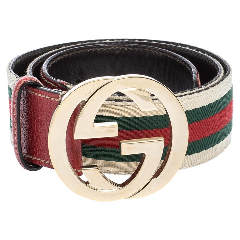 Gucci Red Web Canvas and Leather Interlocking GG Buckle Belt 80CM at ...