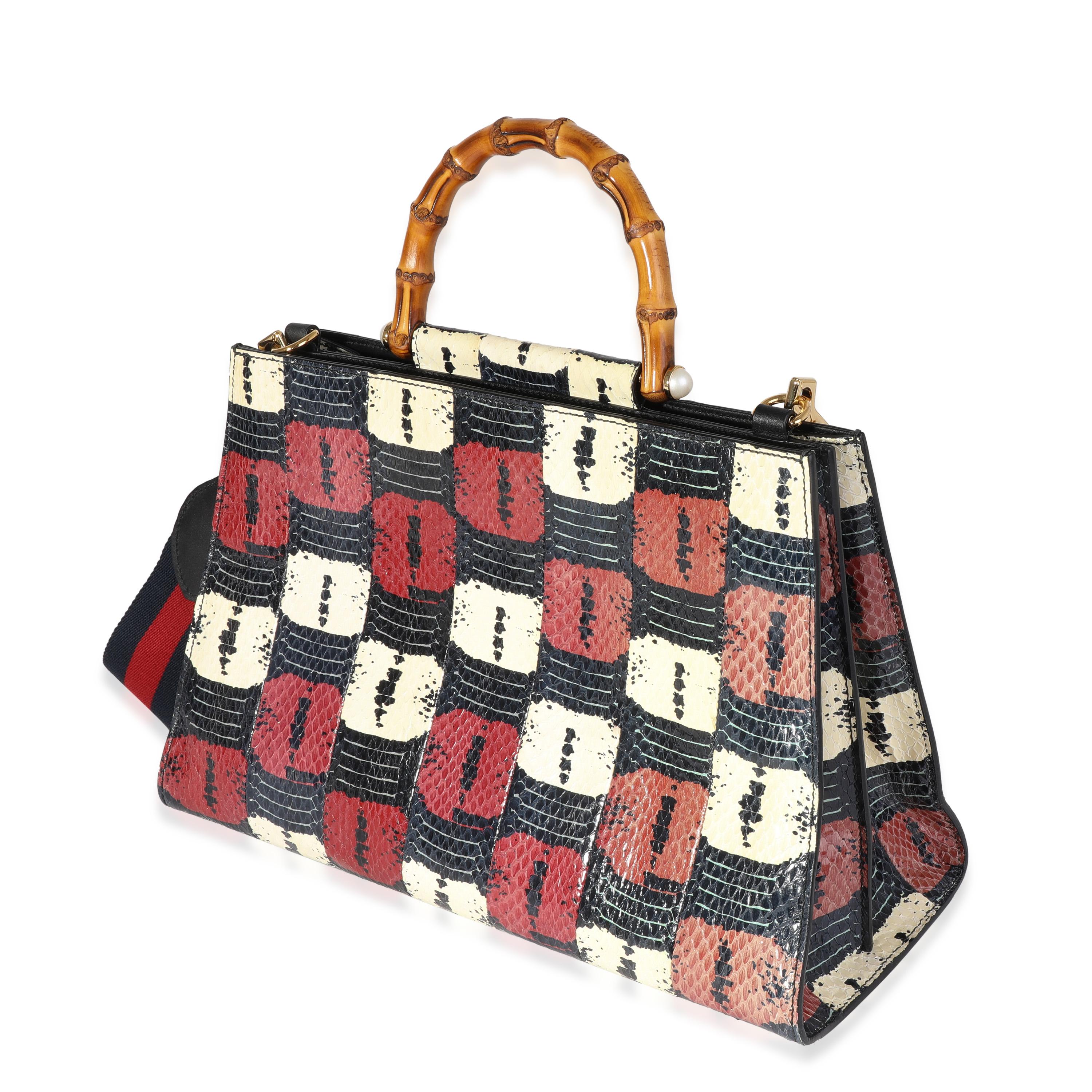 Gucci Borsa a manico superiore in bambù Nymphaea grande con serpente d'acqua rosso, bianco e blu In condizioni ottime in vendita a New York, NY