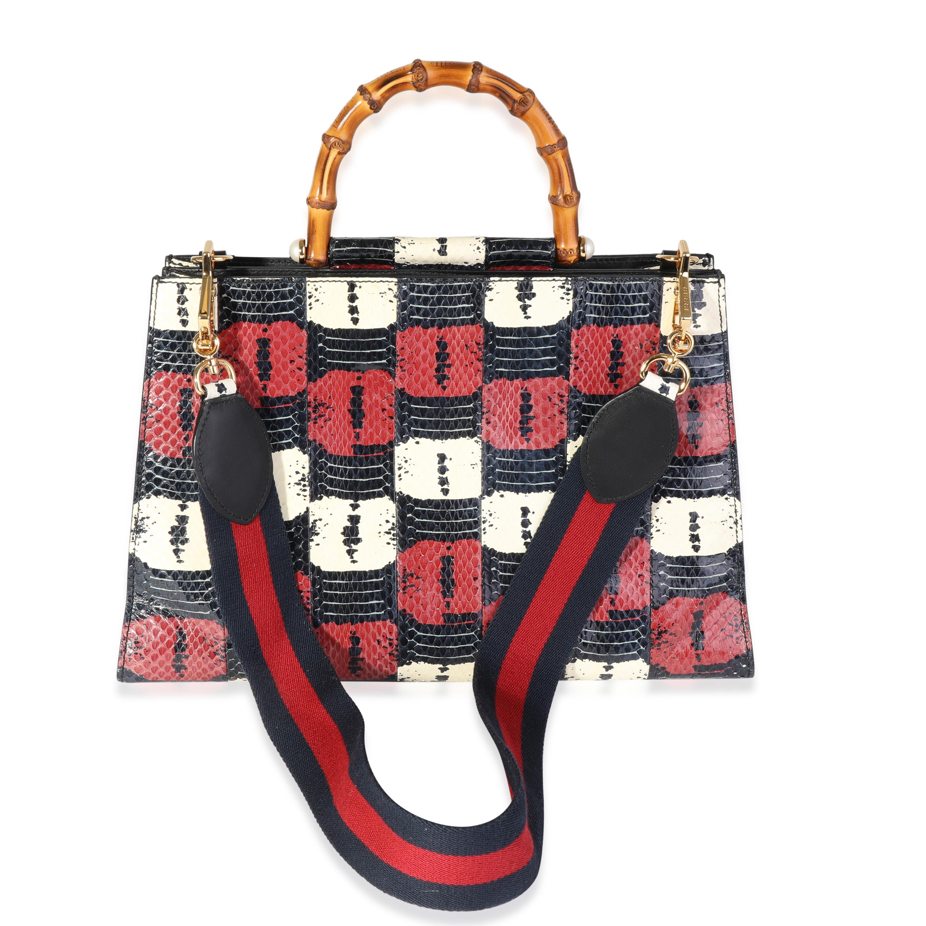 Gucci Borsa a manico superiore in bambù Nymphaea grande con serpente d'acqua rosso, bianco e blu in vendita 2