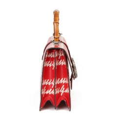 Gucci Red & White Calfskin Leather 'Gucci Garden' Large Dionysus Bamboo Top Hand