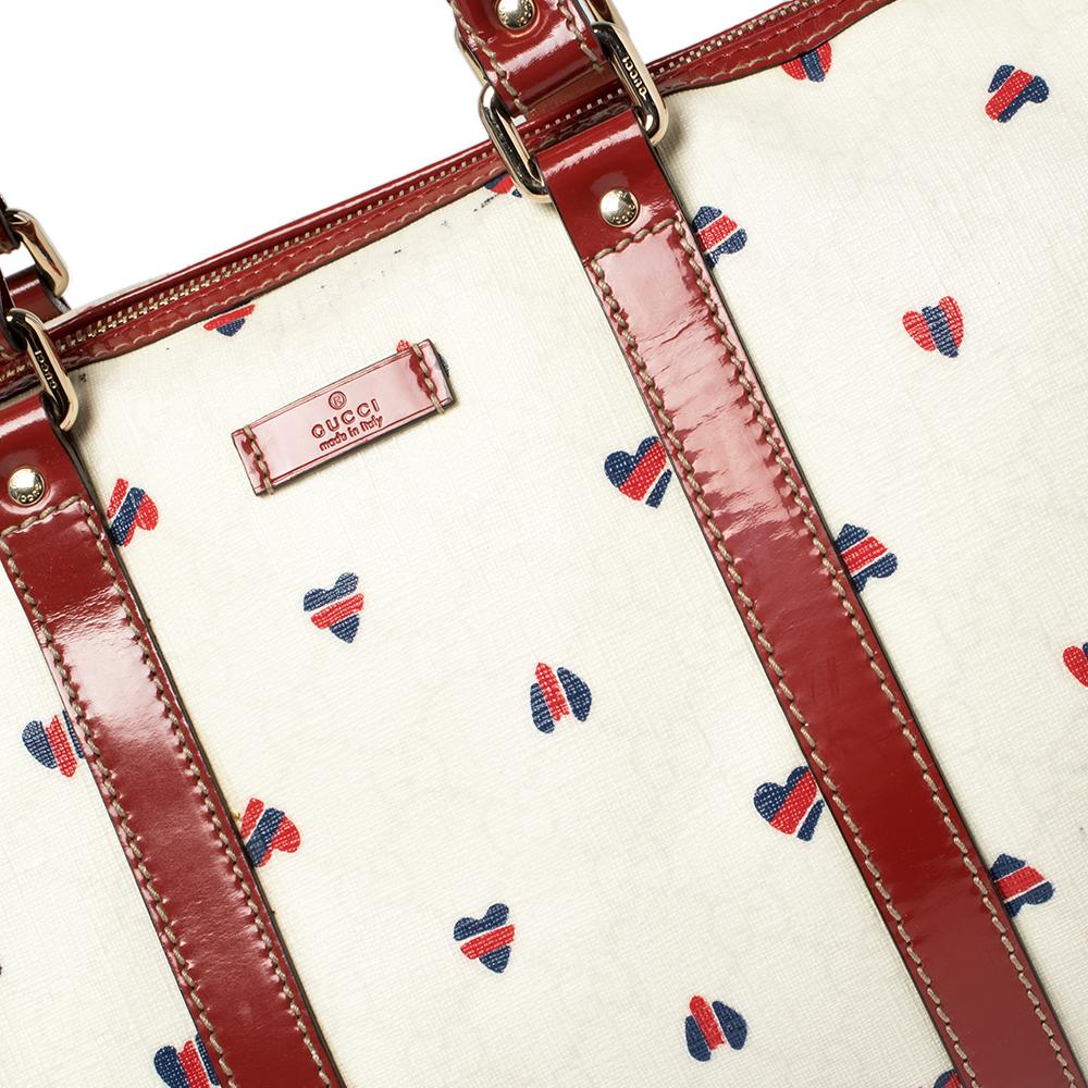 Gucci Red/White Coated Canvas and Patent Leather Medium Heart Joy Boston Bag 2