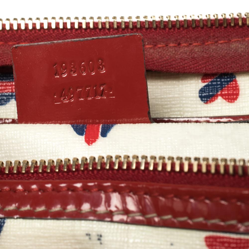 Gucci Red/White Coated Canvas and Patent Leather Medium Heart Joy Boston Bag 5