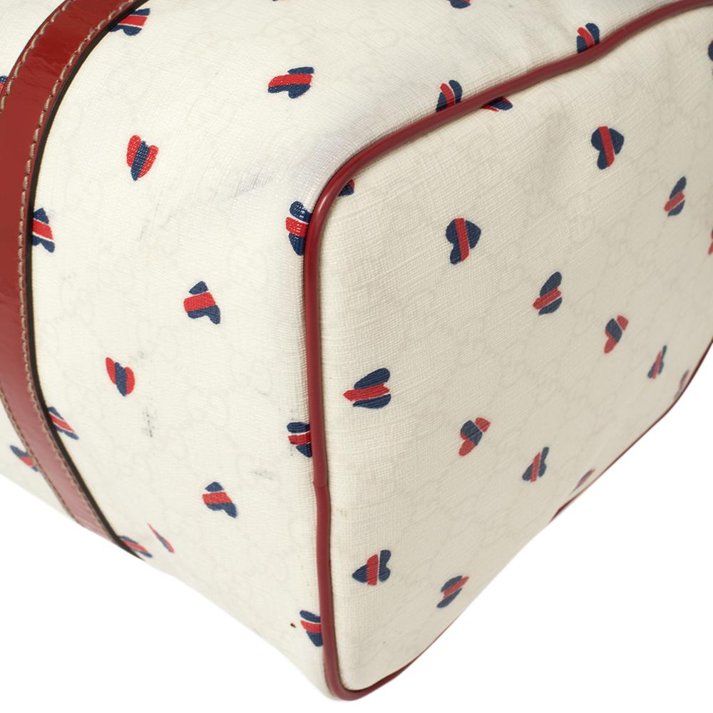 Gucci Red/White Coated Canvas and Patent Leather Medium Heart Joy Boston Bag In Good Condition In Dubai, Al Qouz 2