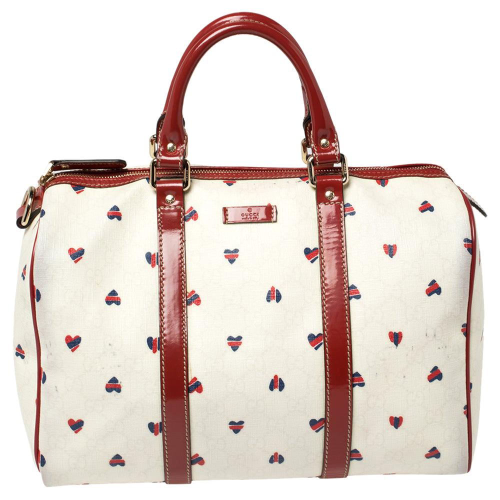 Gucci Red/White Coated Canvas and Patent Leather Medium Heart Joy Boston Bag