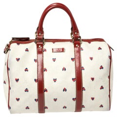 Gucci Rot/Weiß beschichtetes Segeltuch und Lackleder Medium Heart Joy Boston Tasche