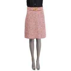 GUCCI red & white cotton STRIPE GG BUCKLE TWEED Skirt 42 M