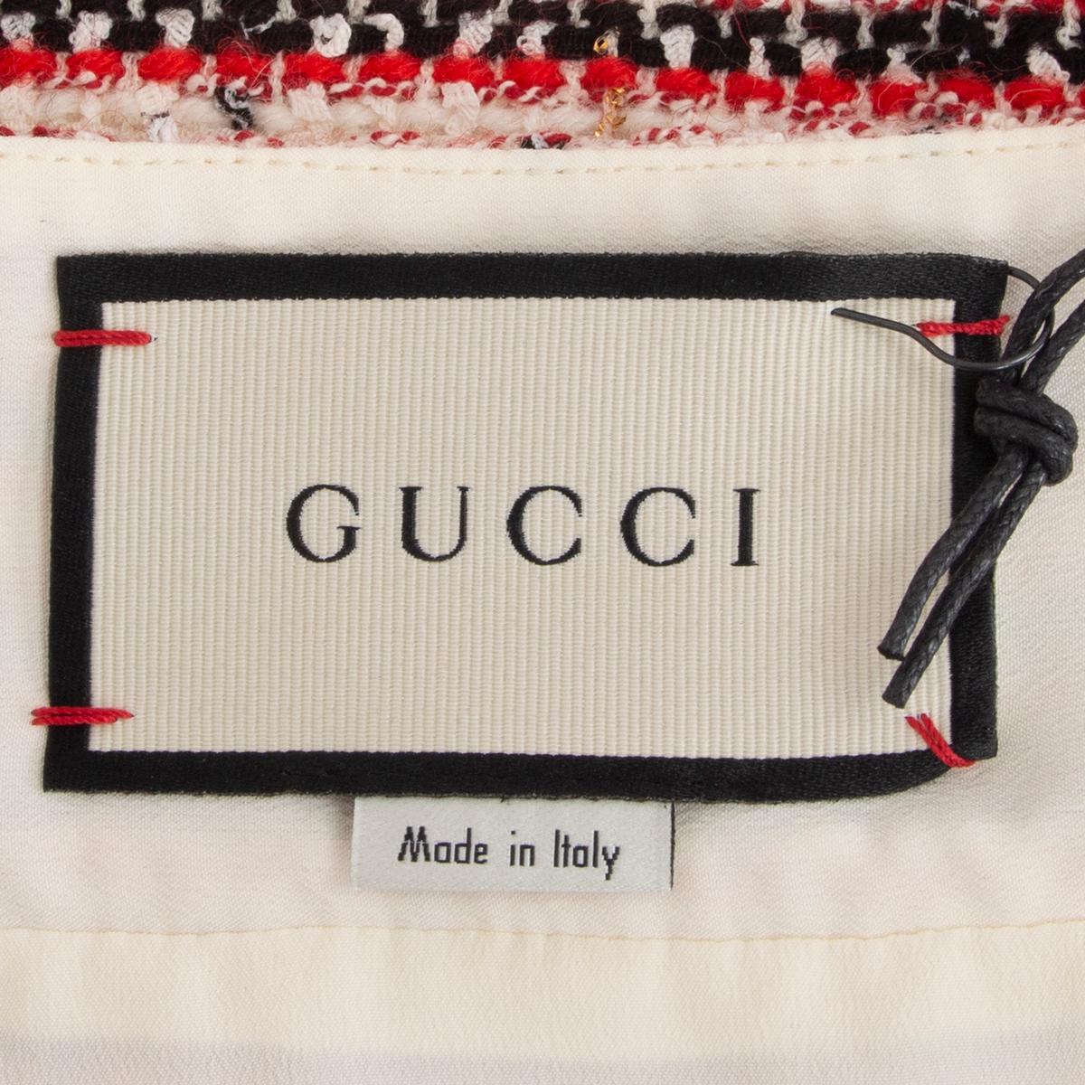 Beige GUCCI red & white cotton STRIPE GG BUCKLE TWEED Skirt 42 M For Sale